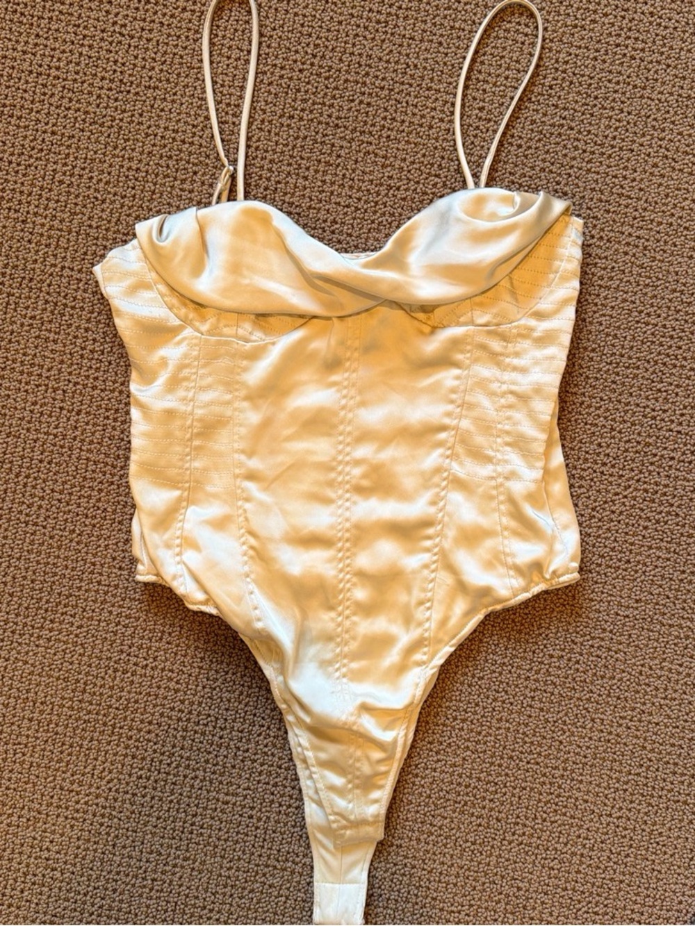 Zara Satin Cream One-Piece Bodysuit with Sweetheart Neckline